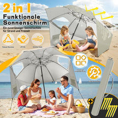 Ikodm Strandschirm 2 in 1 Sonnenschirm 210cm x 230cm Winkelverstellbar