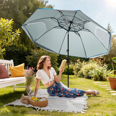 Ikodm Strandschirm 2 in 1 Sonnenschirm 210cm x 230cm Winkelverstellbar