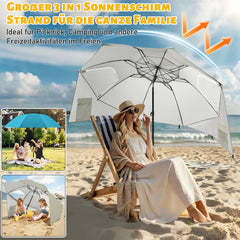 Ikodm Strandschirm 2 in 1 Sonnenschirm 210cm x 230cm Winkelverstellbar
