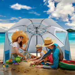 Ikodm Strandschirm 2 in 1 Sonnenschirm 210cm x 230cm Winkelverstellbar