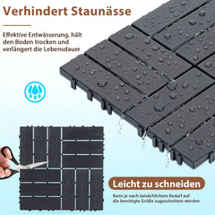 Ikodm Terrassenfliesen, 11 Stück Klickfliesen aus Kunststoff, 30 × 30 × 2 cm, ca. 1 m², für Balkon, Terrasse, Garten und Pool