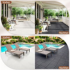 Ikodm Terrassenfliesen, 11 Stück Klickfliesen aus Kunststoff, 30 × 30 × 2 cm, ca. 1 m², für Balkon, Terrasse, Garten und Pool