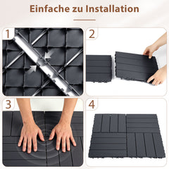 Ikodm Terrassenfliesen, 11 Stück Klickfliesen aus Kunststoff, 30 × 30 × 2 cm, ca. 1 m², für Balkon, Terrasse, Garten und Pool