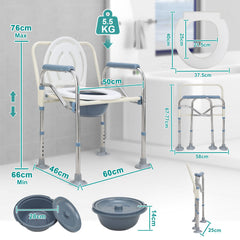 Ikodm Toilettenstuhl, Duschhocker inkl. Eimer, Höhenverstellbar 42-54cm, mit gepolsterter Sitzplatte und Toiletteneimer Belastbarkeit bis 160kg, Nachtstuhl für Senioren und Schwangere, Behinderte
