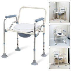 Ikodm Toilettenstuhl, Duschhocker inkl. Eimer, Höhenverstellbar 42-54cm, mit gepolsterter Sitzplatte und Toiletteneimer Belastbarkeit bis 160kg, Nachtstuhl für Senioren und Schwangere, Behinderte