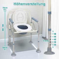 Ikodm Toilettenstuhl, Duschhocker inkl. Eimer, Höhenverstellbar 42-54cm, mit gepolsterter Sitzplatte und Toiletteneimer Belastbarkeit bis 160kg, Nachtstuhl für Senioren und Schwangere, Behinderte