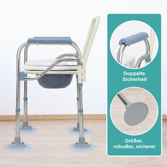 Ikodm Toilettenstuhl, Duschhocker inkl. Eimer, Höhenverstellbar 42-54cm, mit gepolsterter Sitzplatte und Toiletteneimer Belastbarkeit bis 160kg, Nachtstuhl für Senioren und Schwangere, Behinderte