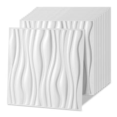 Ikodm 3D Wandpaneele 12 Stück 50x50cm Wellig Weiß