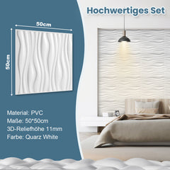 Ikodm 3D Wandpaneele 12 Stück 50x50cm Wellig Weiß