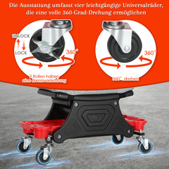Ikodm Werkstatthocker Rollhocker mit Aufbewahrungstrays, 185kg belastbar