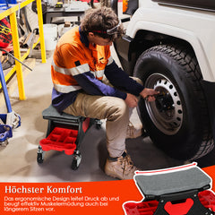 Ikodm Werkstatthocker Rollhocker mit Aufbewahrungstrays, 185kg belastbar