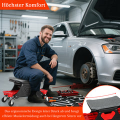 Ikodm Werkstatthocker Rollhocker mit Aufbewahrungstrays, 185kg belastbar
