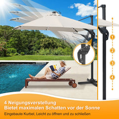 Ikodm Ampelschirm 300 x 300 cm Sonnenschirm 360° Drehbar mit Solar-LED