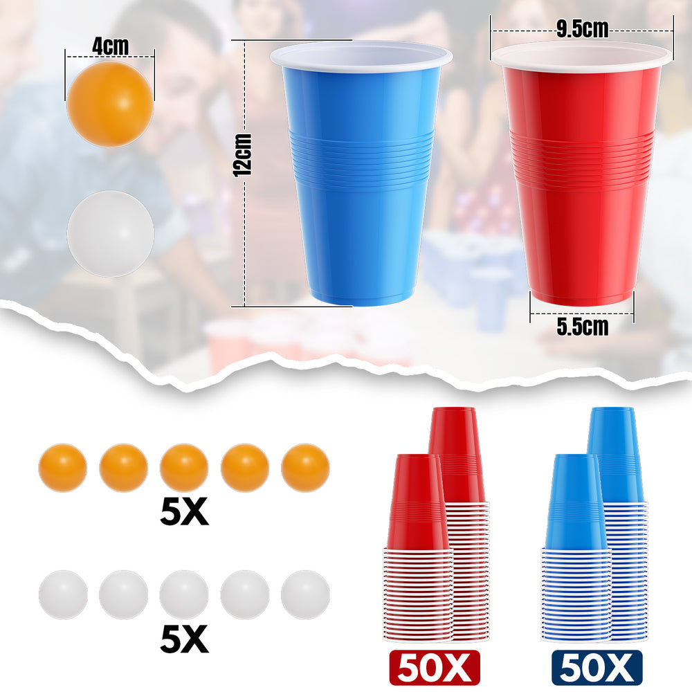 Ikodm Becher Bierpong becher set 110 teilig (100 Becher, 10 Bälle) Kunststoff