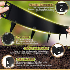Ikodm Rasenkante Metall Beetumrandung mit Spitzen 15cm/18cm Schwarz