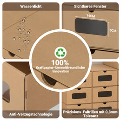 Ikodm Aufbewahrungsboxen Pappe mit Sichtfenster & Schublade 10er Set