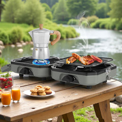 Ikodm Campingkocher 2-in-1 Gascampingherd Faltbarer