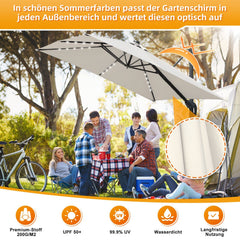 Ikodm Ampelschirm 300 x 300 cm Sonnenschirm 360° Drehbar mit Solar-LED