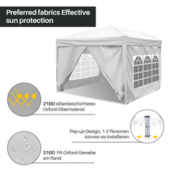 Ikodm Faltpavillon Pop-Up Pavillon mit Seitenwände 3x3m