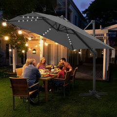 Ikodm Ampelschirm 300 x 300 cm Sonnenschirm 360° Drehbar mit Solar-LED