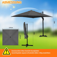 Ikodm Ampelschirm 300 x 300 cm Sonnenschirm 360° Drehbar