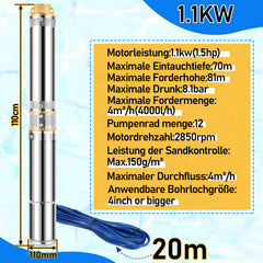 Ikodm Tiefbrunnenpumpe für Gartenbewässerung Edelstahl