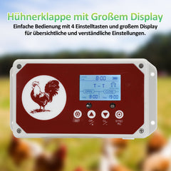 Ikodm Automatische Hühnerklappe mit Lichtsensor, Zeitschaltuhr, LED Display