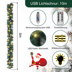 Ikodm Weihnachtsgirlande mit Beleuchtung 5m 100 LEDs inkl