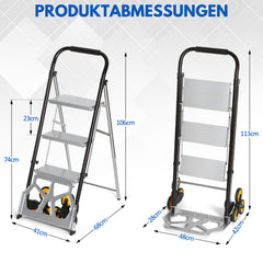 Ikodm 2-in-1 Treppensackkarre mit 2-stufige/3-stufige Trittleiter, klappbar
