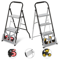 Ikodm 2-in-1 Treppensackkarre mit 2-stufige/3-stufige Trittleiter, klappbar