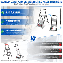 Ikodm 2-in-1 Treppensackkarre mit 2-stufige/3-stufige Trittleiter, klappbar