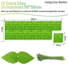 Ikodm Künstliche Efeu Sichtschutz 50*50cm 12 Stück