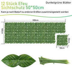 Ikodm Künstliche Efeu Sichtschutz 50*50cm 12 Stück