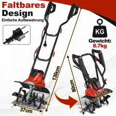 Ikodm Elektrische Gartenfräse Bodenfräse 1050W 380 U/min