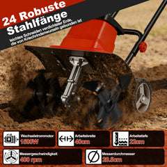 Ikodm Elektrische Gartenfräse Bodenfräse 1500W 400 U/min