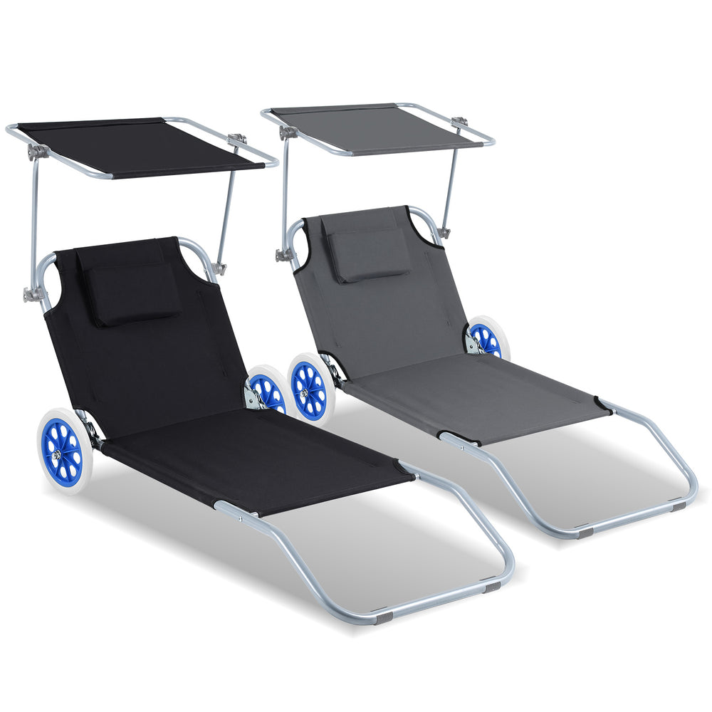 Ikodm 2-in-1 Aluminium Sonnenliege mit Rollen, klappbar & verstellbar