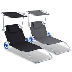 Ikodm 2-in-1 Aluminium Sonnenliege mit Rollen, klappbar & verstellbar