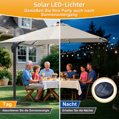 Ikodm Ampelschirm 300 x 300 cm Sonnenschirm 360° Drehbar mit Solar-LED