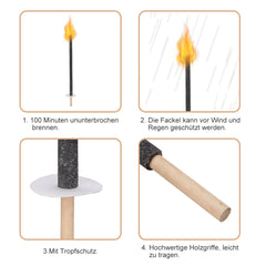 Ikodm Fackel Wachsfackel für Outdoor Brennzeit 90 min