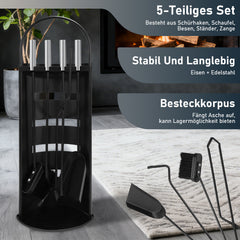 Ikodm 5-teiliges Kaminbesteck-Set mit Schutzblende