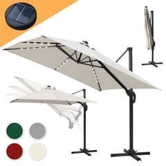Ikodm Ampelschirm 300 x 300 cm Sonnenschirm 360° Drehbar mit Solar-LED