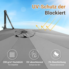 Ikodm Ampelschirm Ø300 cm inkl. Kreuzfuß 360° drehbarer Grau/Beige