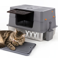 Ikodm Edelstahl Katzenklo XXXL mit hohem Rand, halb offen