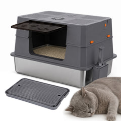 Ikodm Edelstahl Katzenklo XXXL mit hohem Rand, halb offen