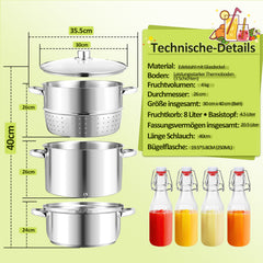 Ikodm Dampfentsafter 16L, Fruchtentsafter Ø 26cm, Edelstahl Entsafter Saftpresse für alle Herdarten geeignet