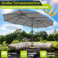 Ikodm Sonnenschirm Doppelsonnenschirm Rechteckig mit Handkurbel