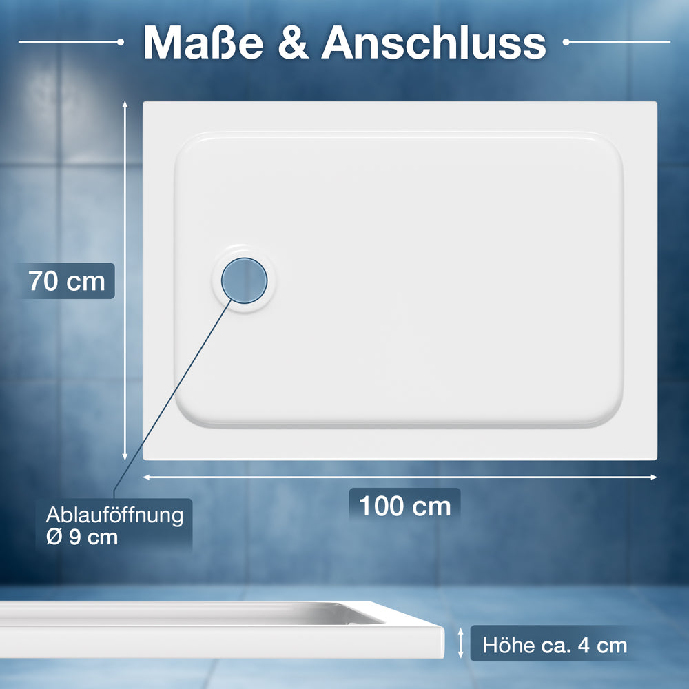 Ikodm Acryl-Duschwanne flach mit Ablauf-Set, pflegeleicht & modern