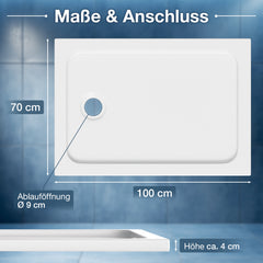 Ikodm Acryl-Duschwanne flach mit Ablauf-Set, pflegeleicht & modern