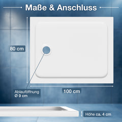 Ikodm Acryl-Duschwanne flach mit Ablauf-Set, pflegeleicht & modern