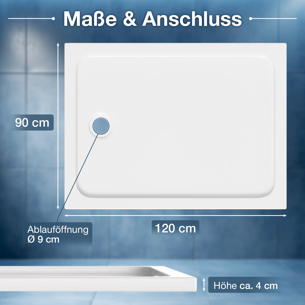 Ikodm Acryl-Duschwanne flach mit Ablauf-Set, pflegeleicht & modern